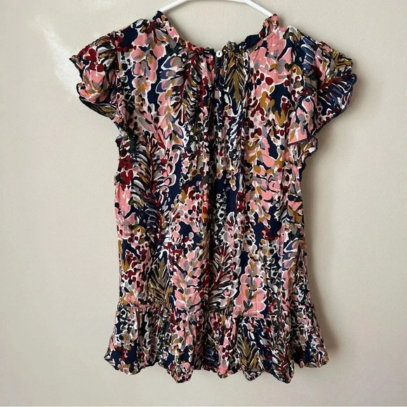 Jodifl Watercolor Ruffle Sleeve Floral Multicolor Blouse Top Women’s Size Medium - Picture 7 of 8